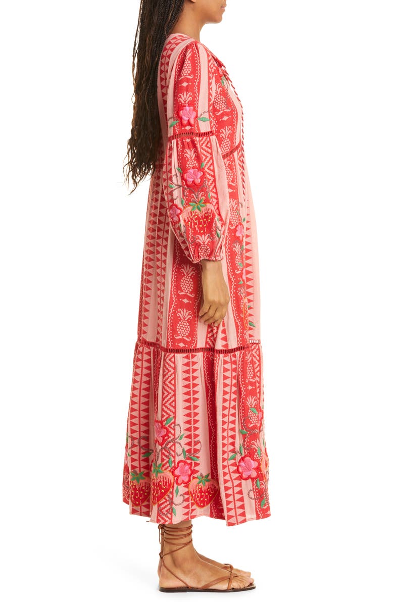FARM Rio Embroidered Jacquard Long Sleeve Tiered Cotton Maxi Dress, Alternate, color, 
