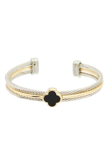 Juvell Two-tone Onyx Clover Layered Cuff Bracelet