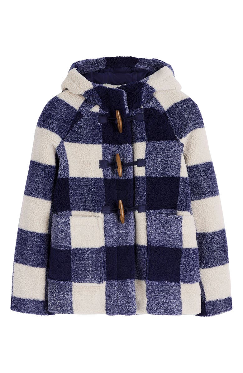 Boden High Pile Fleece Duffle Coat, Alternate, color, College Navy Gingham