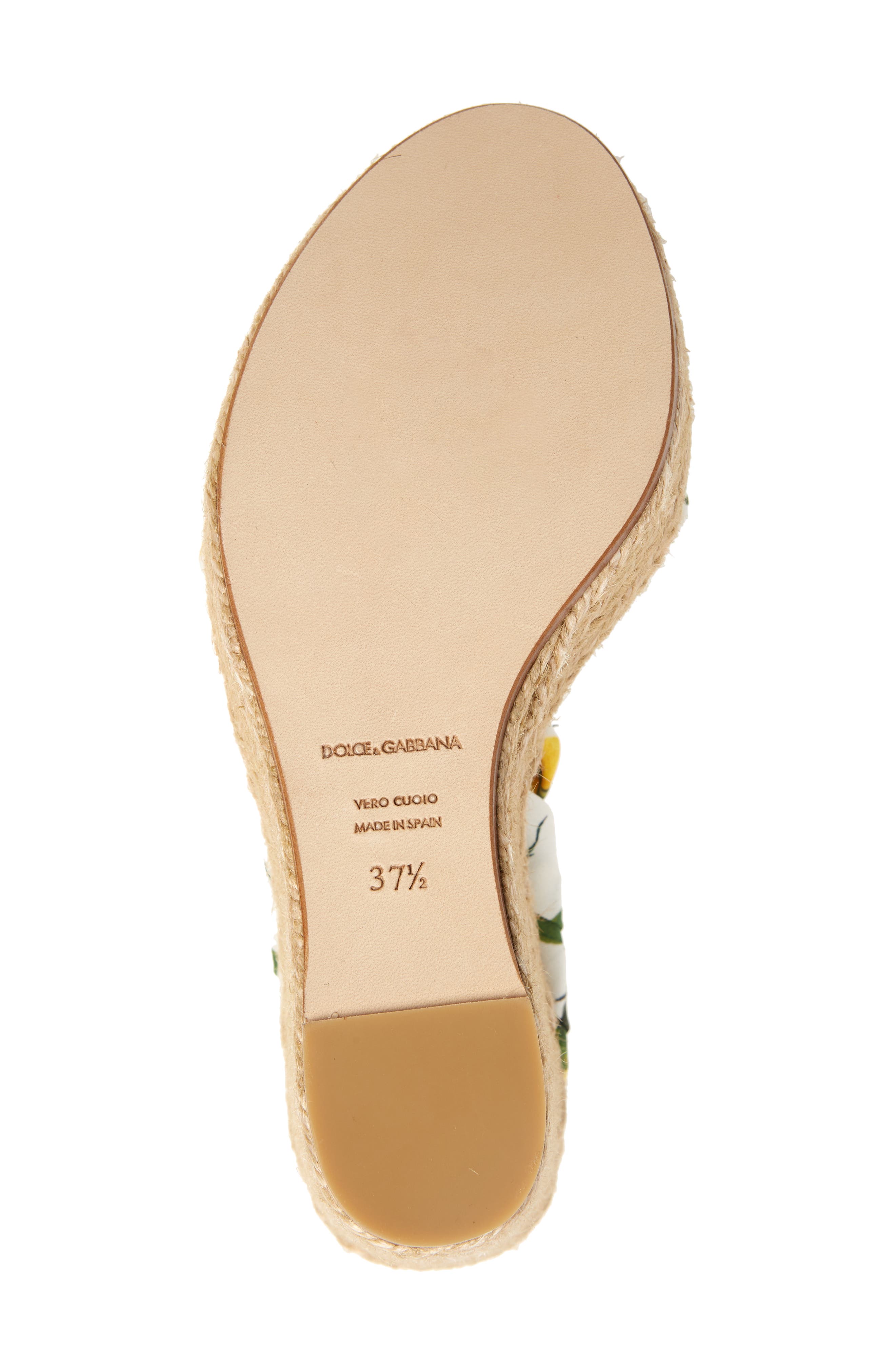 Dolce&Gabbana Floral Print Ankle Tie Wedge Sandal, Alternate, color, Yellow Multi