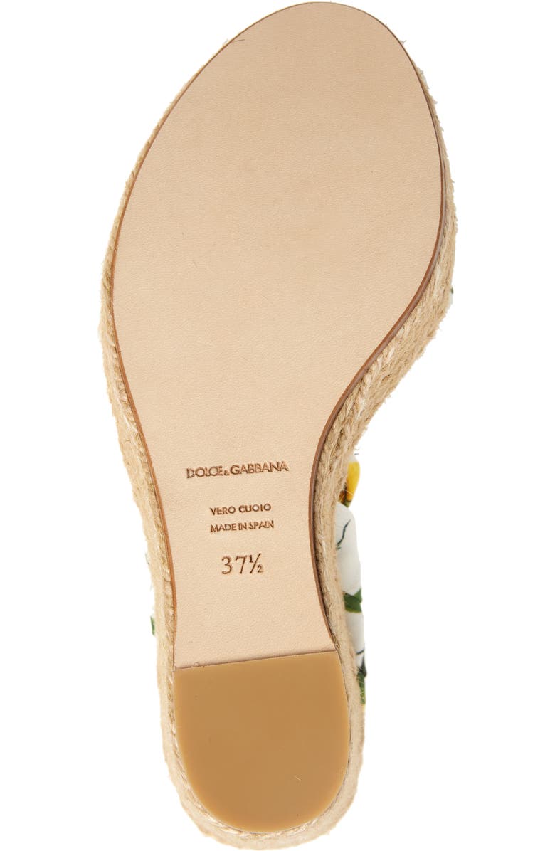 Dolce&Gabbana Floral Print Ankle Tie Wedge Sandal, Alternate, color, Yellow Multi