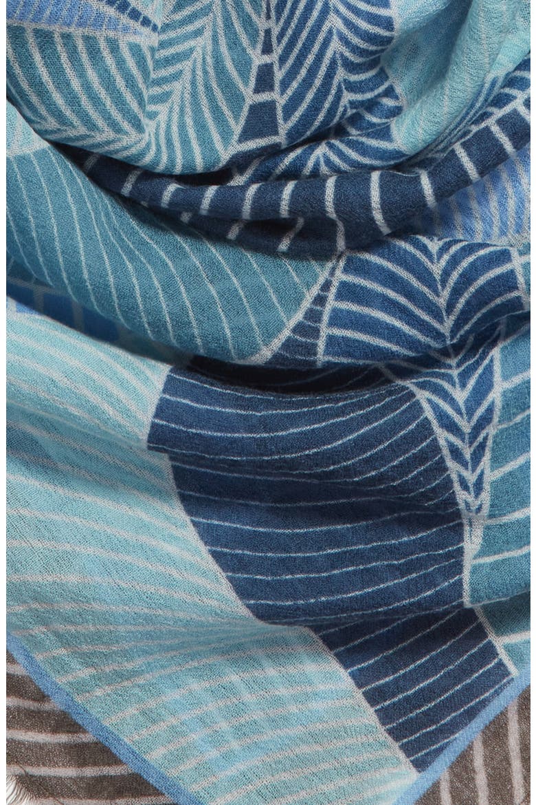 Square Wool Scarf, Alternate, color, BLUE WARPED LINES