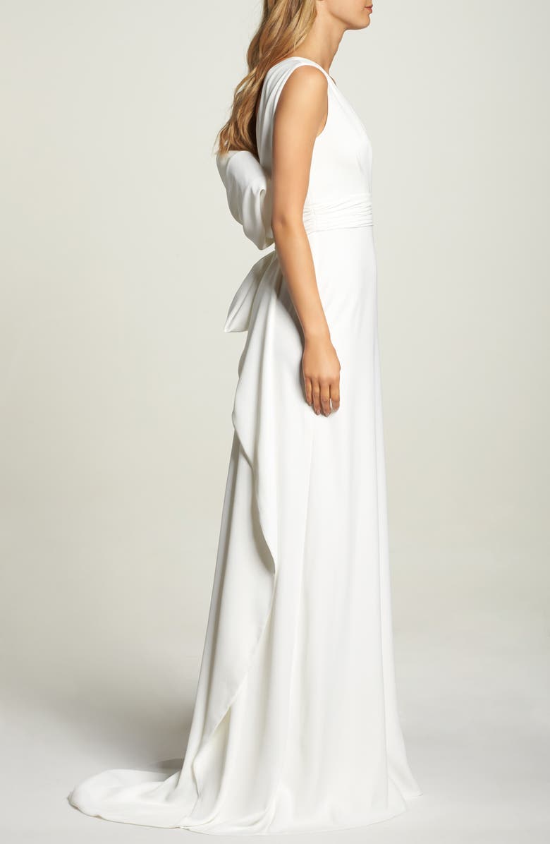 Tadashi Shoji Statement Bow Crepe Gown, Alternate, color, 