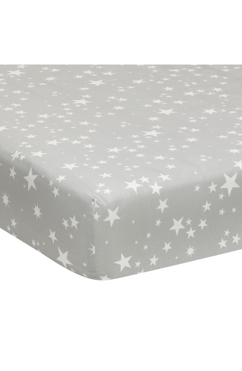 Lambs & Ivy Milky Way Stars 100% Cotton Baby Fitted Crib Sheet, Main, color, Gray