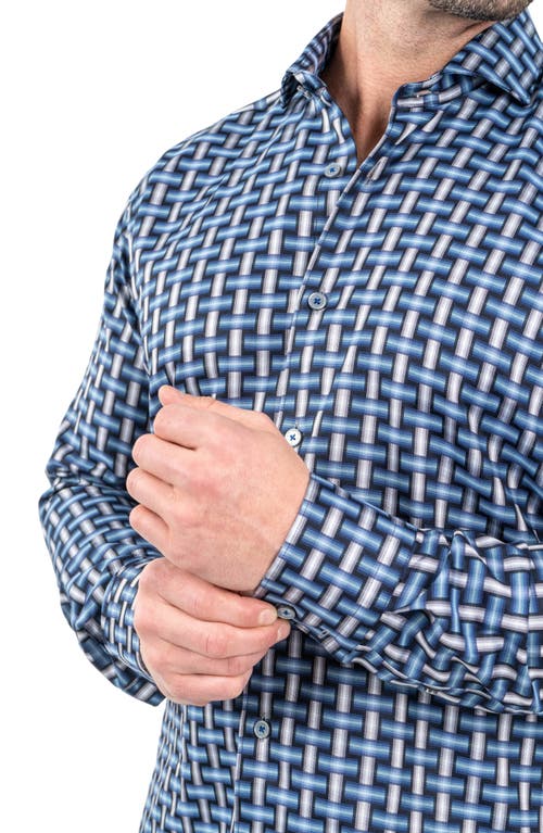 Maceoo Einstein Jacqdigiweave Blue Contemporary Fit Cotton Blend Button-up Shirt In Blue