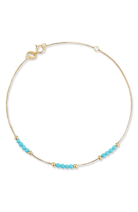 14K Gold Turquoise Beaded Bracelet