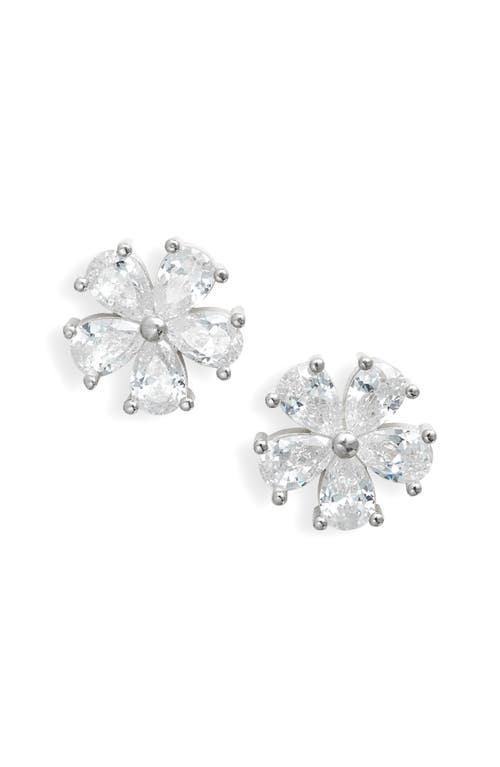 SHYMI Flower Cubic Zirconia Stud Earrings in Silver 