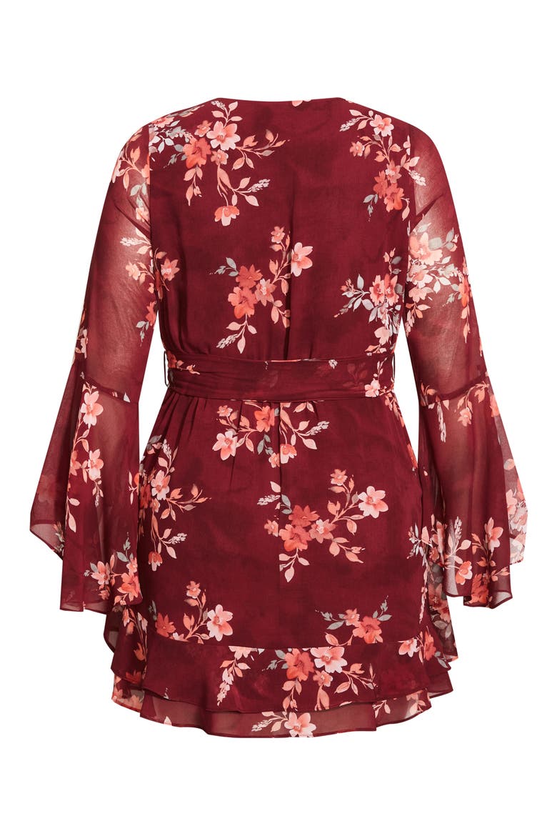 Danna Print Long Sleeve Faux Wrap Dress, Alternate, color, RED PRINT