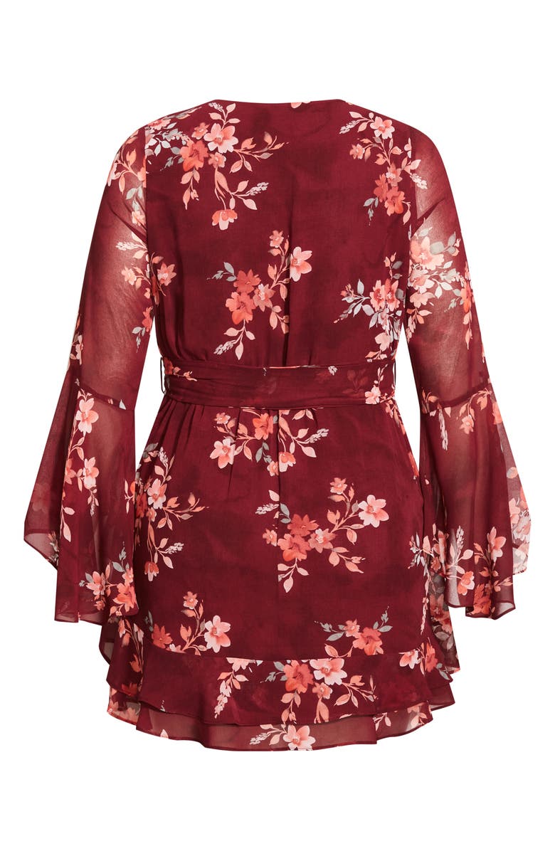 City Chic Danna Print Long Sleeve Faux Wrap Dress, Alternate, color, Red Print