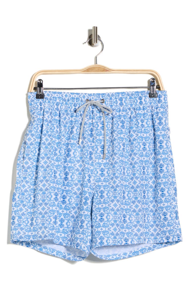 Stretch Tile Volley Swim Shorts, Alternate, color, BLUE
