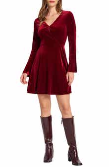 matty m. Surplice Neck Bell Sleeve Velvet Dress