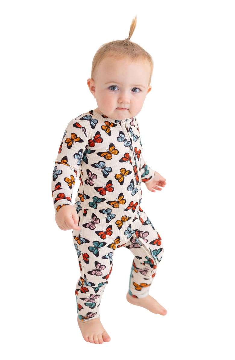 Posh Peanut Larisa Butterfly Print Fitted Convertible Footie Pajamas, Alternate, color, 