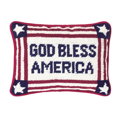 Patriotic "God Bless America" Needlepoint Mini Accent Pillow, 6.5" x 9"