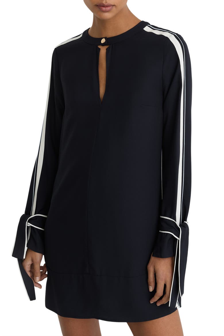 Tammy Long Sleeve Tipped Shift Dress, Alternate, color, NAVY