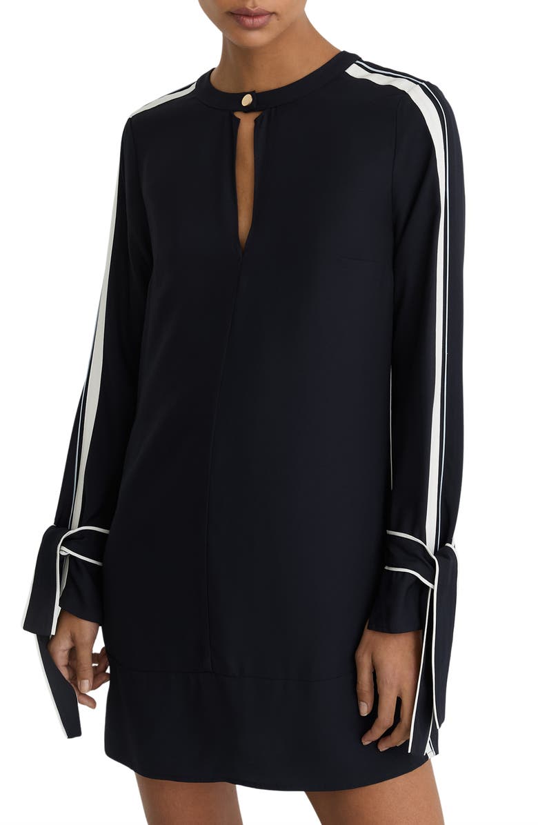 Reiss Tammy Long Sleeve Tipped Shift Dress, Alternate, color, Navy