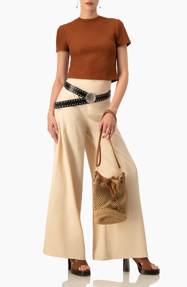 IVONNE Textured Knit Short Sleeve Top, Alternate, color, Brown