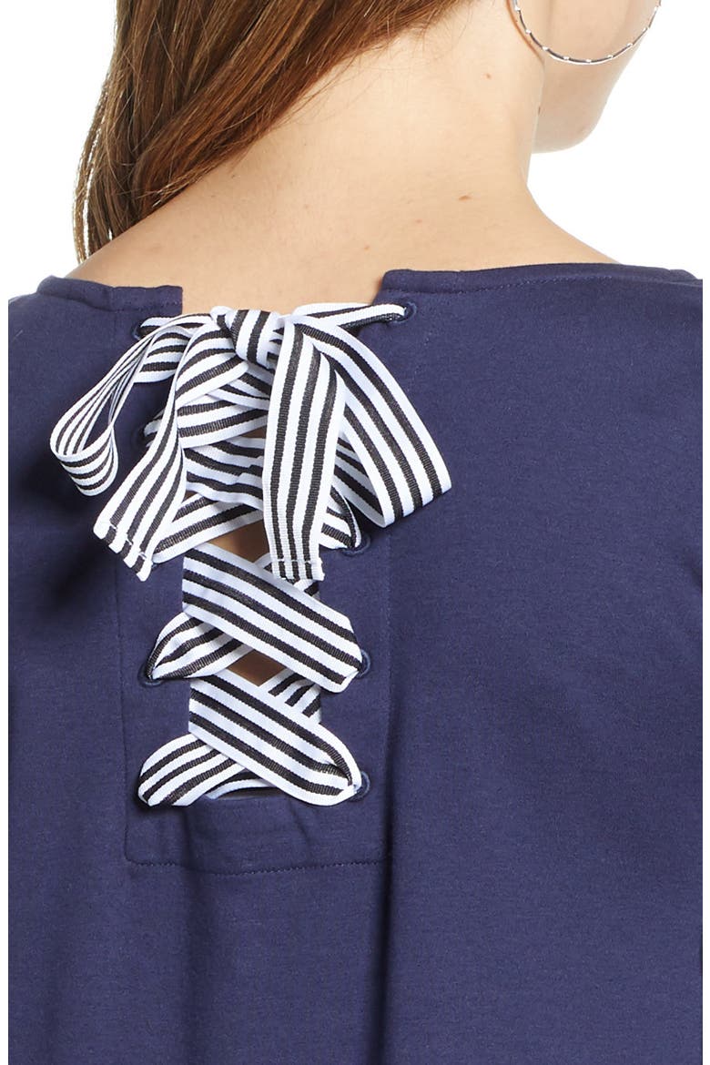 Tie Back Stripe Knit Dress, Alternate, color, NAVY PEACOAT