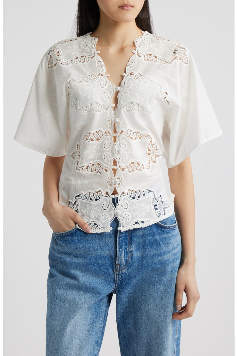 Eyelet Lace Button-Up Shirt, Main, color, WHITE VINTAGE LACE