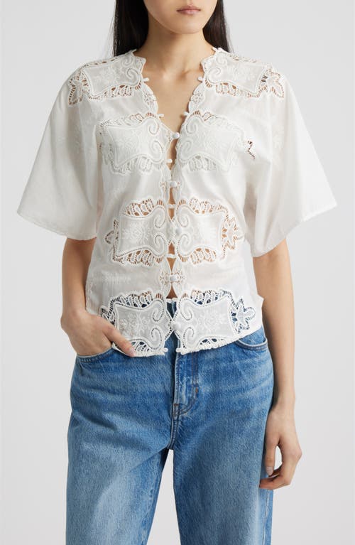 CISSA Eyelet Lace Button-Up Shirt in White Vintage Lace at Nordstrom, Size Medium