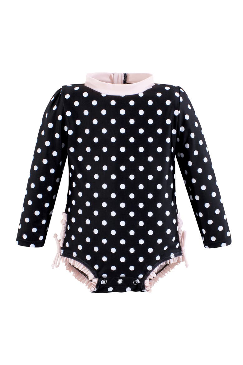 Rashguard Baby And Toddler Swimsuit, Main, color, Black Dot Pink