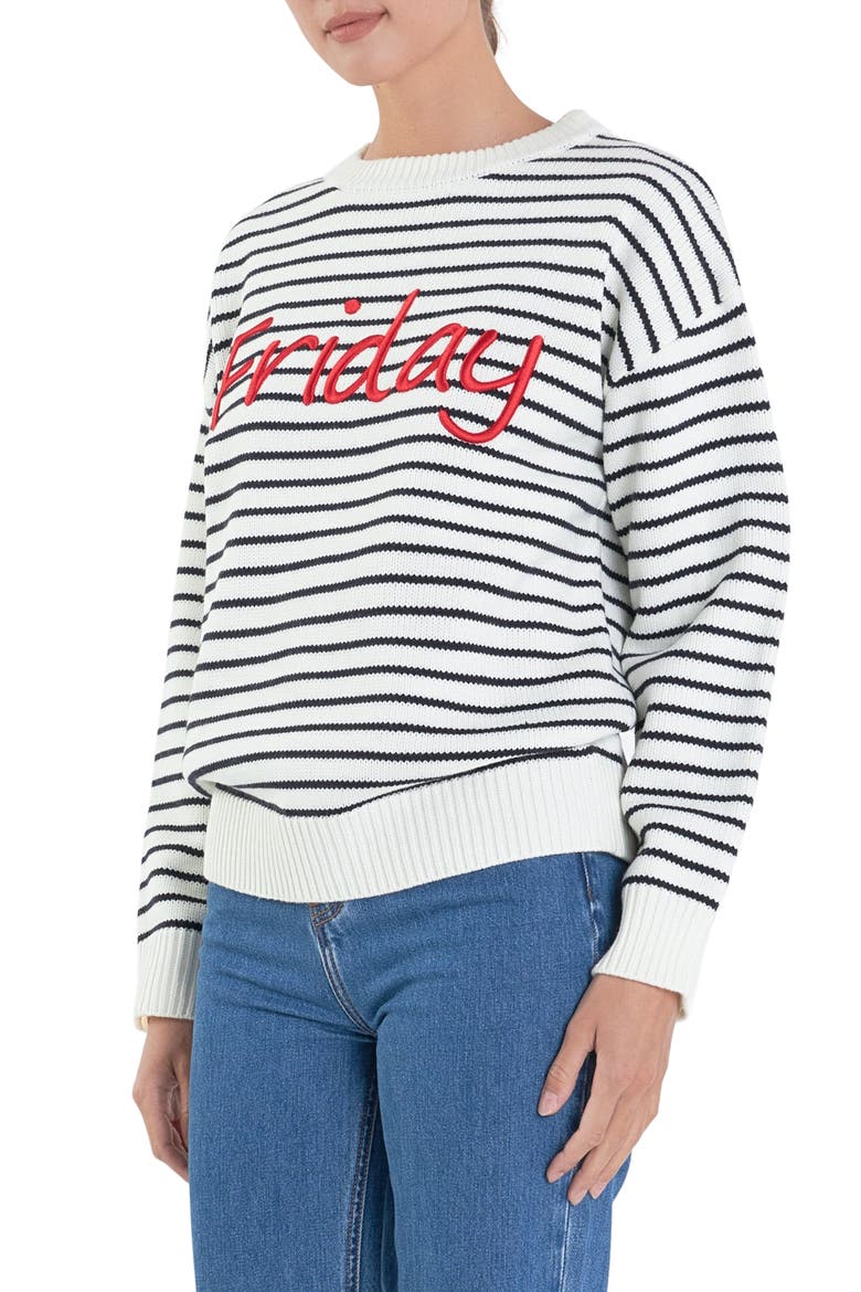 Friday Stripe Sweater, Alternate, color, IVORY/ BLACK