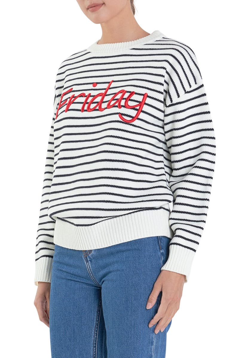 English Factory Friday Stripe Sweater, Alternate, color, Ivory/ Black