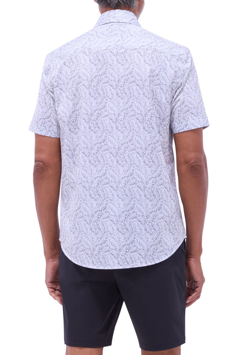 Miles OoohCotton® Leaf Print Short Sleeve Button-Up Shirt, Alternate, color, ZINC
