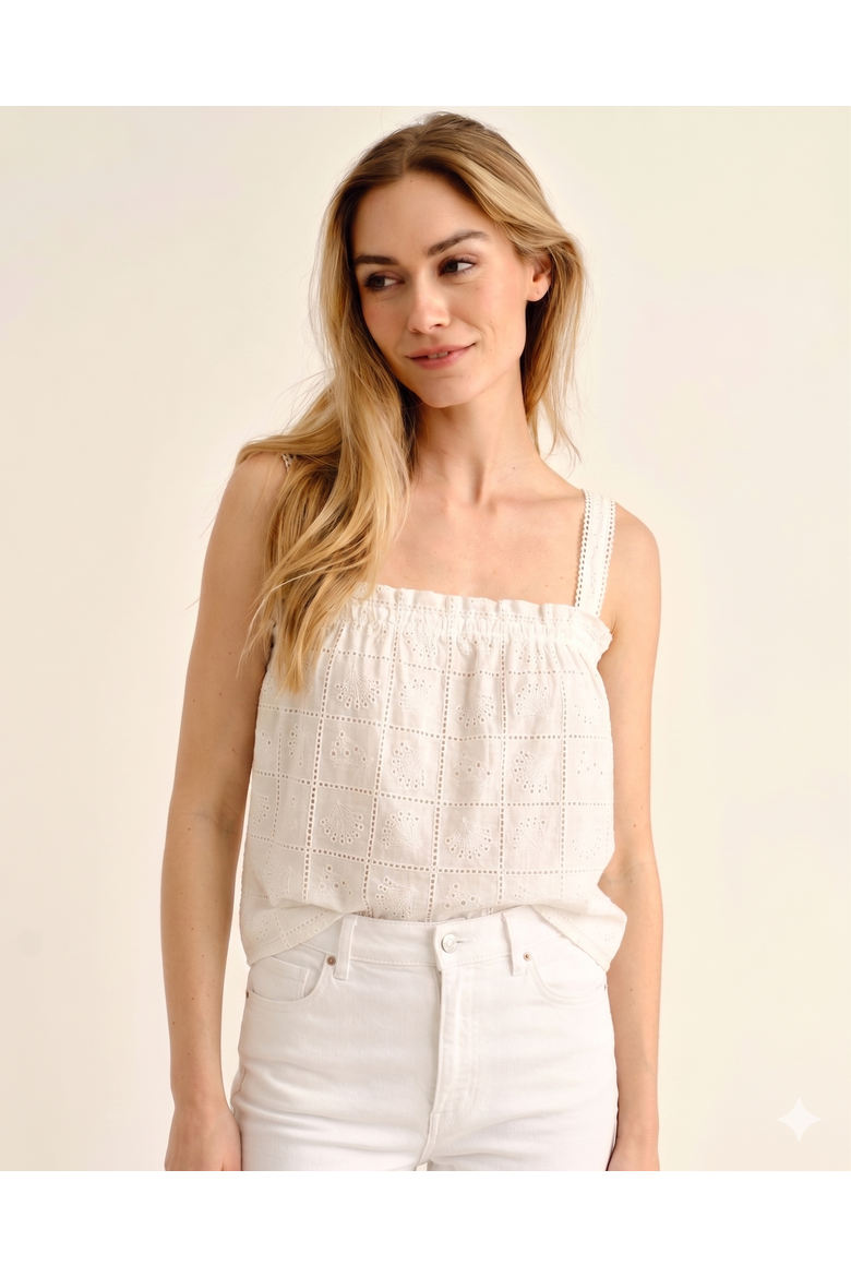 Leah Eyelet Tank, Alternate, color, Soft White