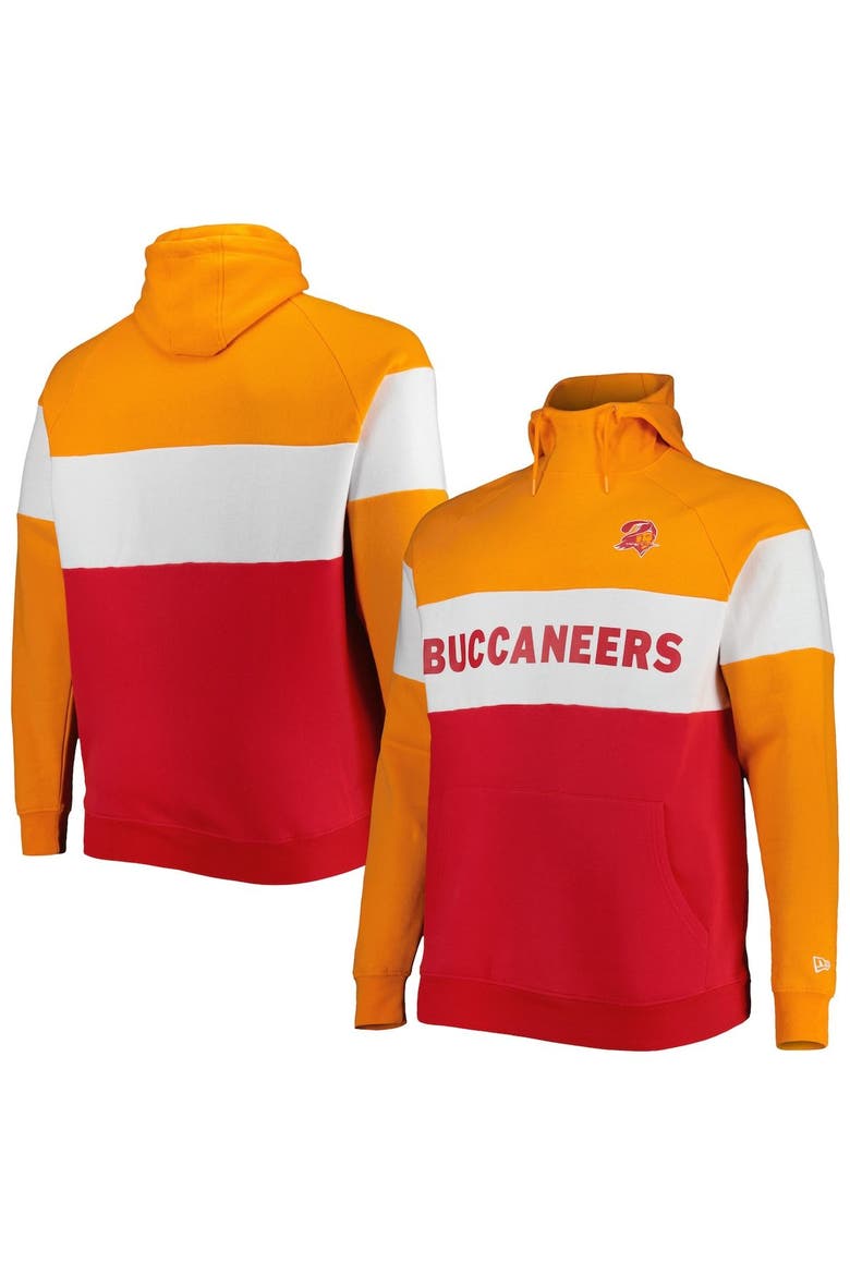 Men's New Era Red Tampa Bay Buccaneers Big & Tall Throwback Colorblock Raglan Pullover Hoodie, Main, color, Red