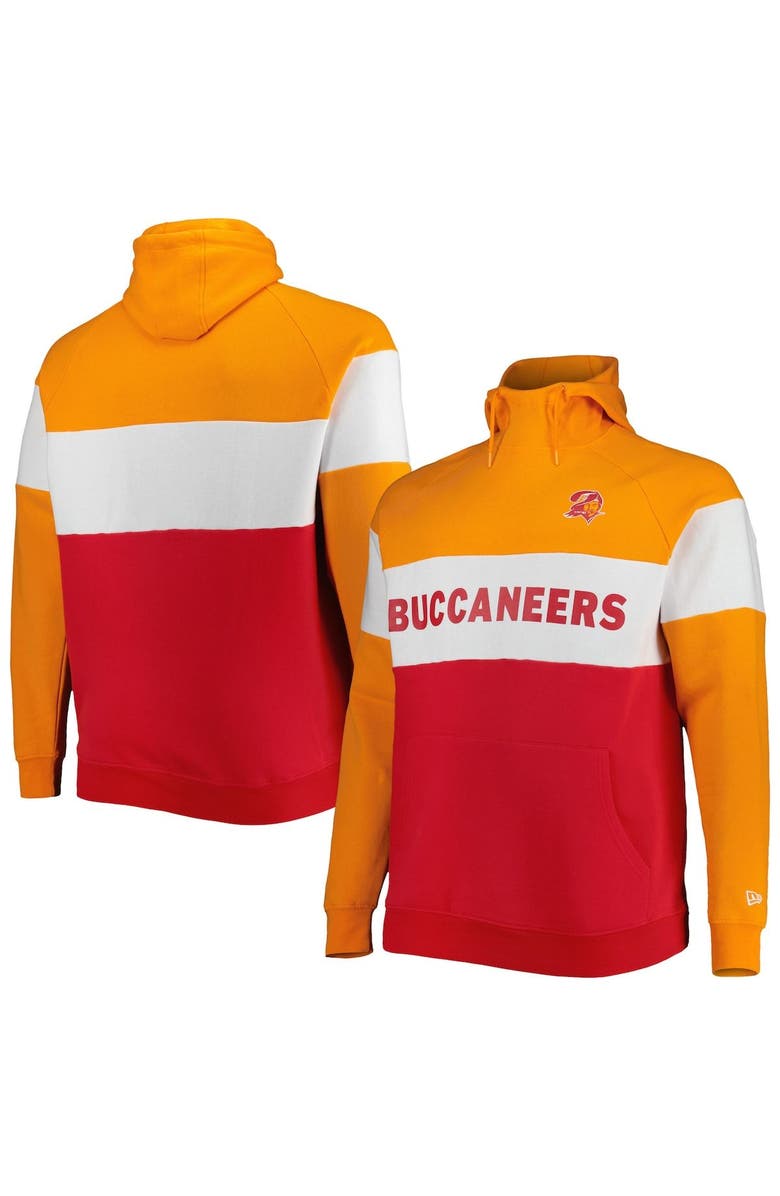 New Era Men's New Era Red Tampa Bay Buccaneers Big & Tall Throwback Colorblock Raglan Pullover Hoodie, Main, color, Red