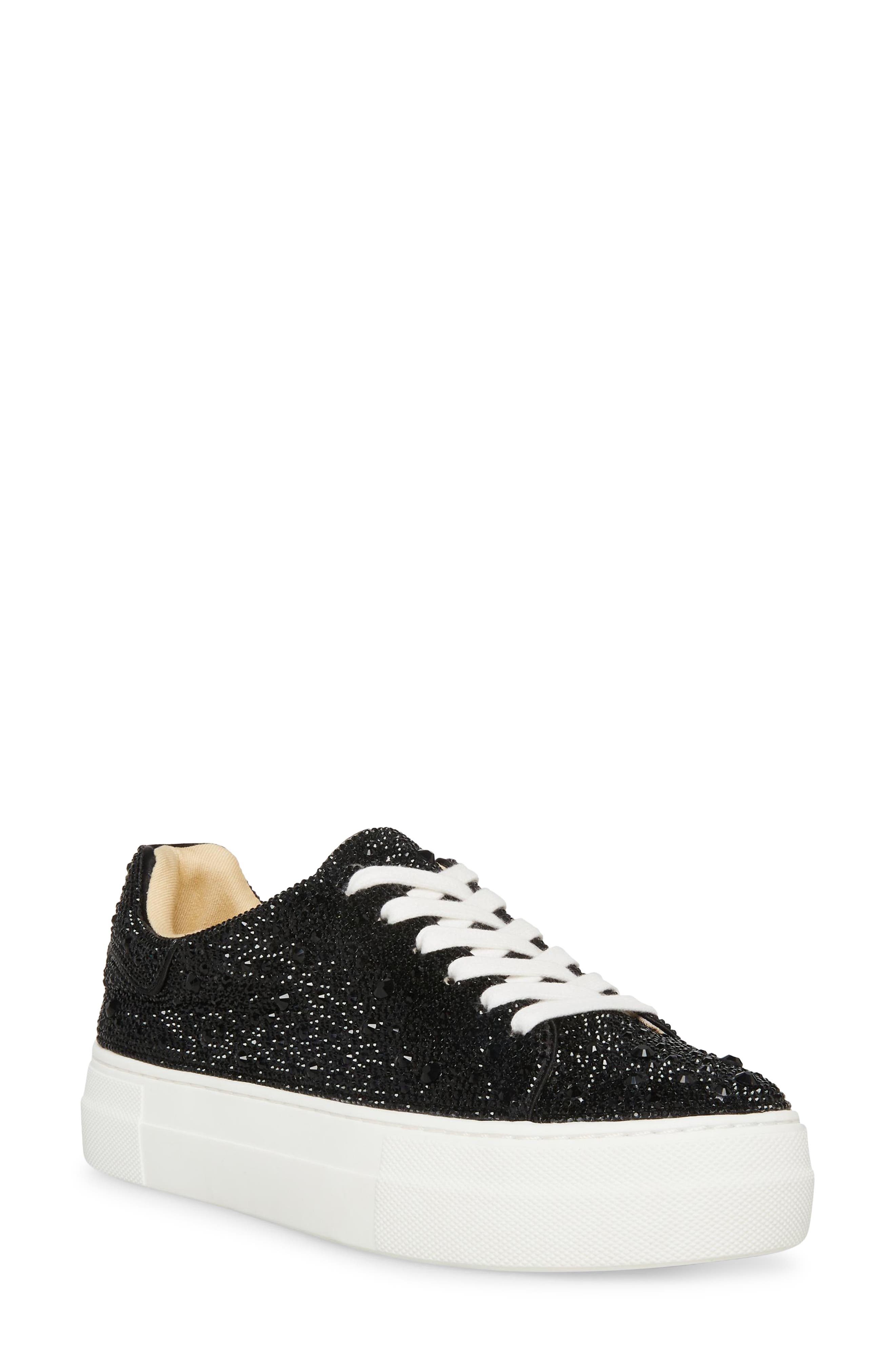 Betsey Johnson Sidny Crystal Pavé Platform Sneaker, Main, color, Black