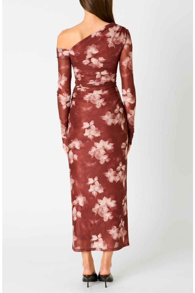 Lyra Floral One-Shoulder Long Sleeve Dress, Alternate, color, MERLOT