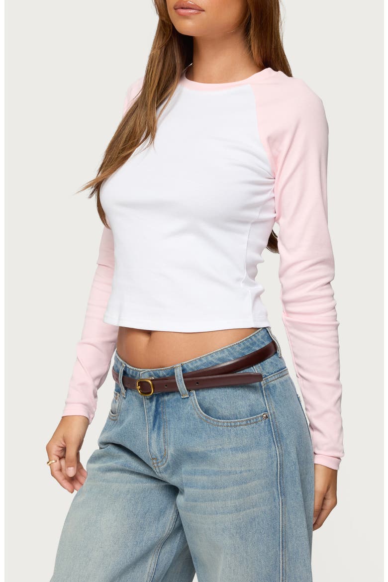Raya Raglan Long Sleeve Crop Top, Alternate, color, PINK-AND-WHITE