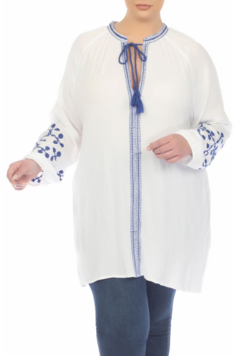 Embroidered Tunic Top, Alternate, color, WHITE