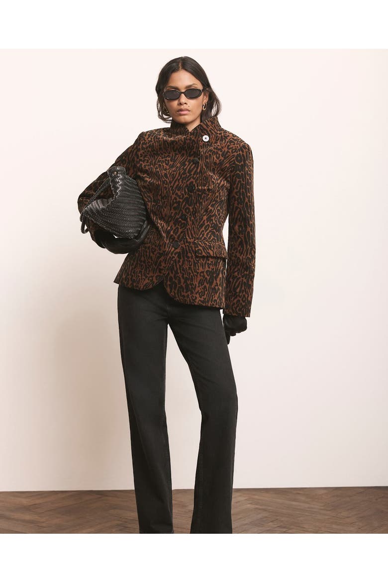 High Neck Printed Velvet Jacket, Alternate, color, Camel