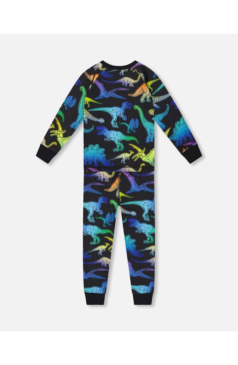 Deux par Deux Two-Piece Organic Cotton Pajama Set Dinosaur, Alternate, color, Black