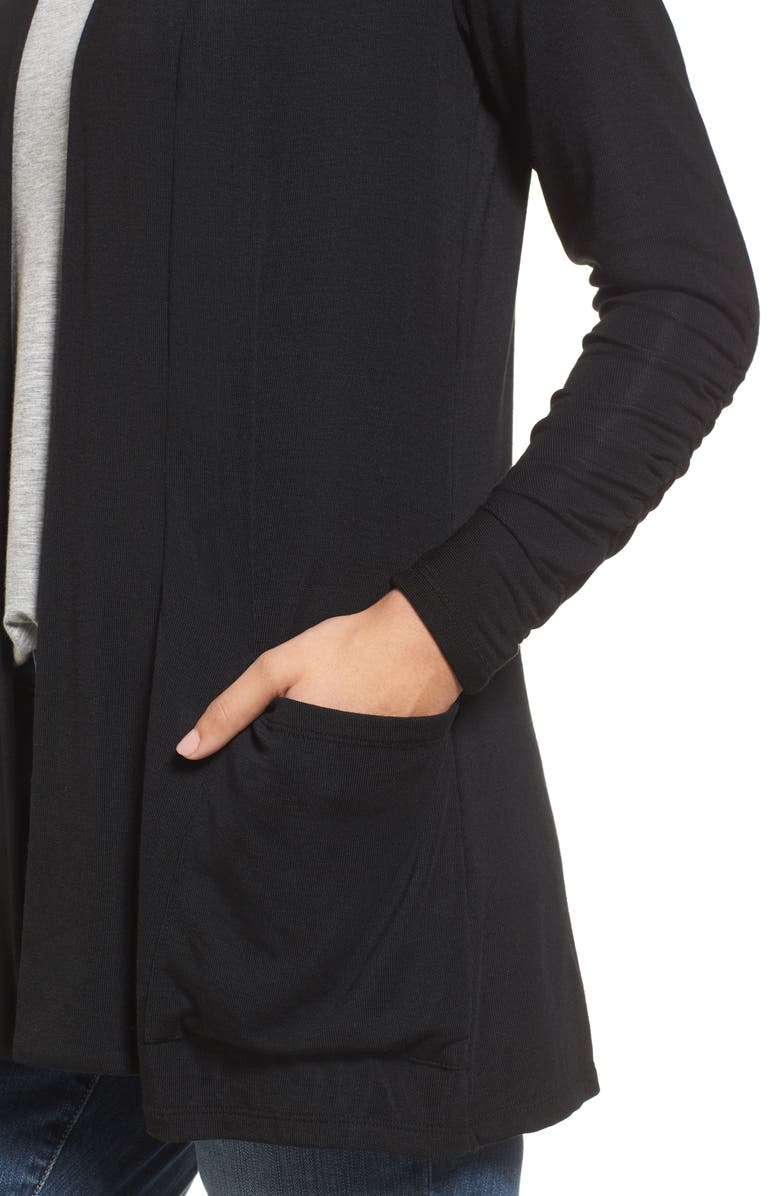 Bobeau Ruched Sleeve Cardigan, Alternate, color, 