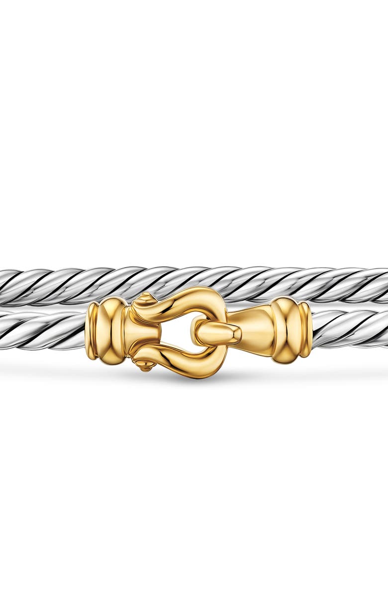 David Yurman Micro Cable Flex<sup>®</sup> Buckle Bracelet in Sterling Silver with 14K Yellow Gold, 2.6mm, Alternate, color, Silver