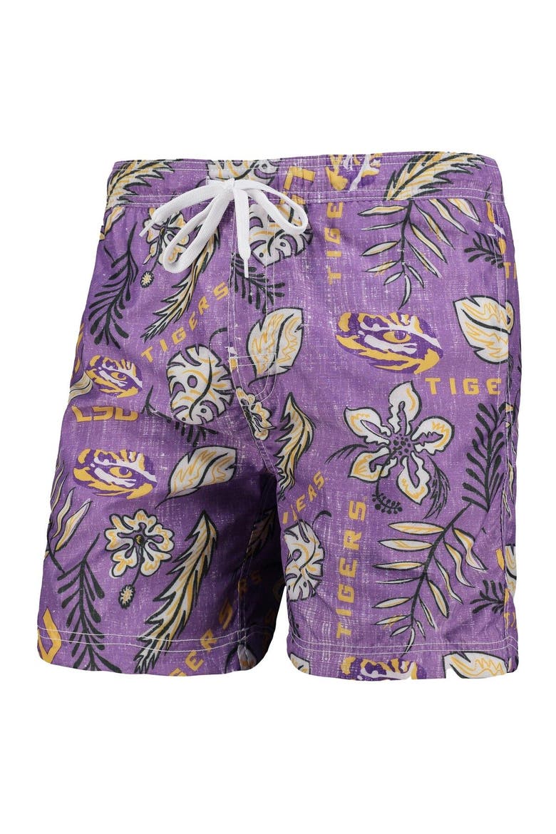 Men's Wes & Willy Purple LSU Tigers Vintage Floral Swim Trunks, Alternate, color, Purple