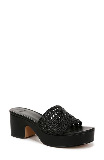 Vince Margo Crochet Leather Platform Sandals In Black