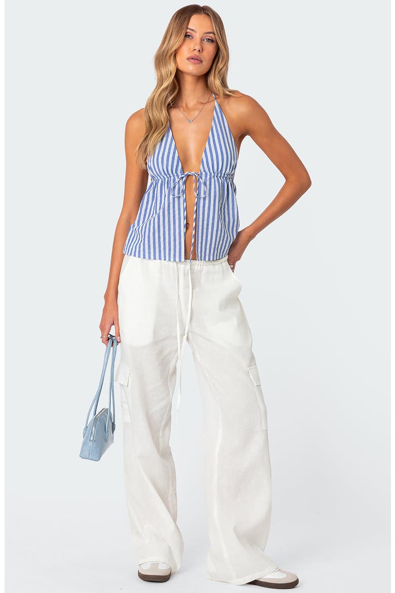 Madelyn Stripe Tie Front Cotton Halter Top, Alternate, color, BLUE-AND-WHITE