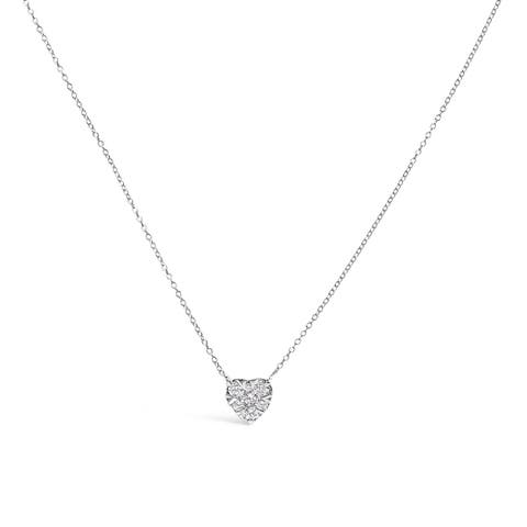 14K White Gold 1/4 Cttw Diamond Composite Heart Pendant Necklace