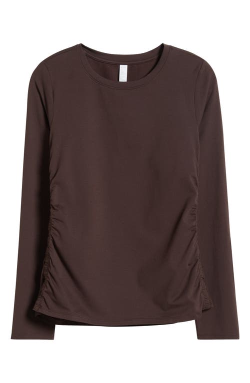 Zella Ruched Long Sleeve T-shirt In Brown Mole