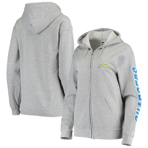 Women's Junk Food Gray Los Angeles Chargers Fleece Full-Zip Hoodie
