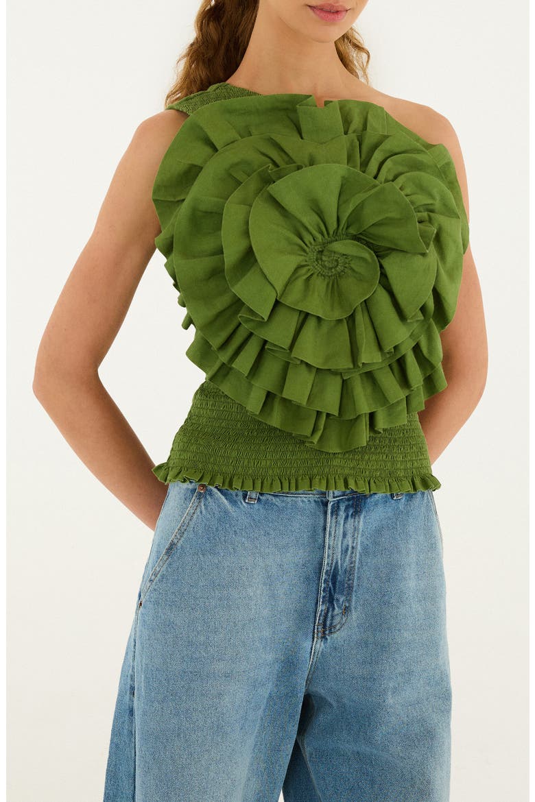 Floral One-Shoulder Top, Main, color, GREEN