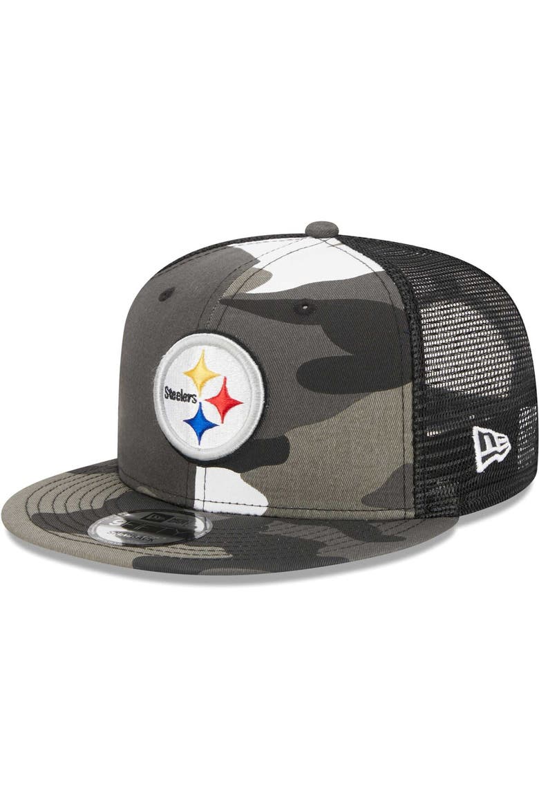 Men's New Era Urban Camo Pittsburgh Steelers 9FIFTY Trucker Snapback Hat, Main, color, Camo
