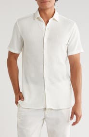 T.R. PREMIUM Waffle Knit Short Sleeve Button-Up Shirt