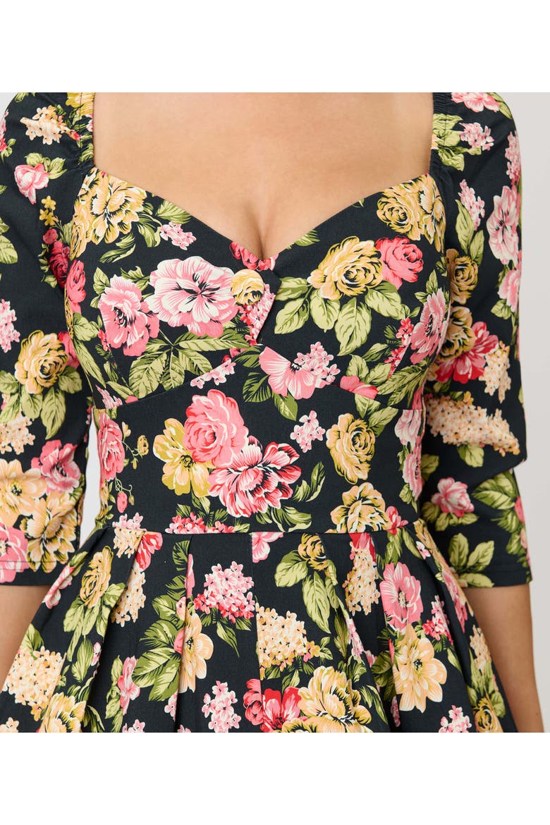 Woven Sweetheart Neckline Lamar Swing Dress, Alternate, color, Black Floral Print