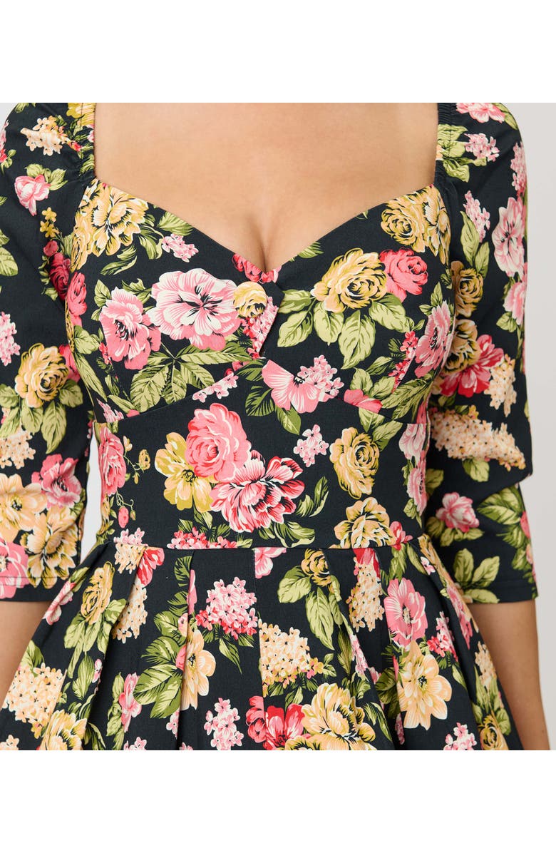 Unique Vintage Woven Sweetheart Neckline Lamar Swing Dress, Alternate, color, Black Floral Print