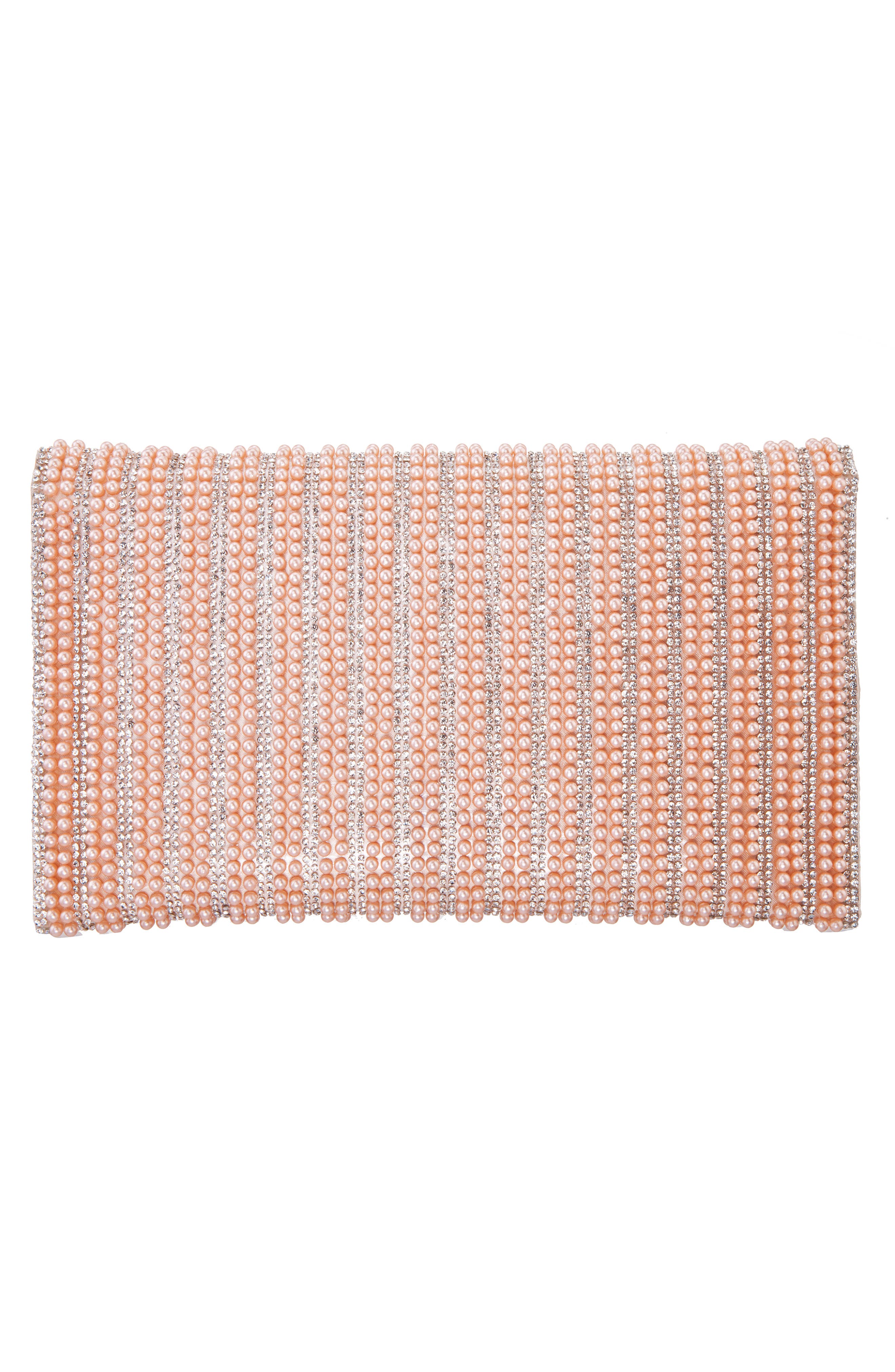 Crystal & Imitation Pearl Embellished Clutch, Alternate, color, PEARL ROSE